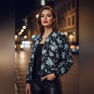 Mascara Floral Bomber Jacket S EUC